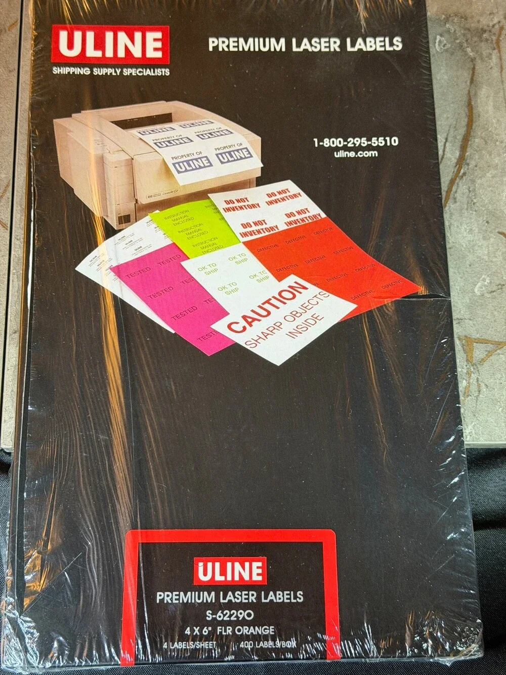 “NEW” ULINE Premium Laser Labels (4”x 6”) “SEALED” (400/Box) S-6229O